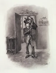 Bob Cratchit i Tiny Tim, z książki „Charles Dickens: A Gossip about his Life”, autorstwa Thomasa Archera, opublikowanej ok. 1894 r.
